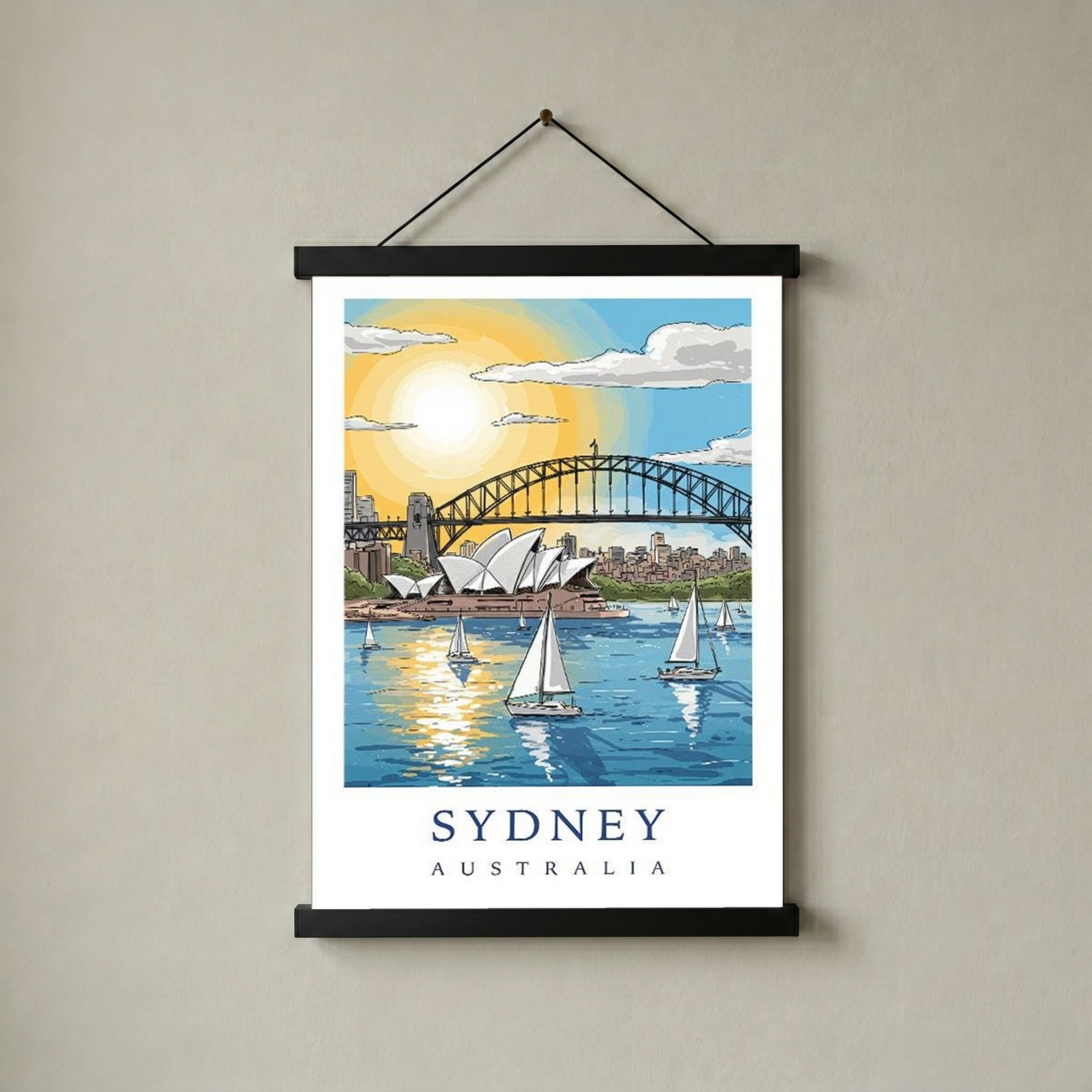 Sydney Australia Travel Poster — Opera House Harbour Bridge Sailboat Print
