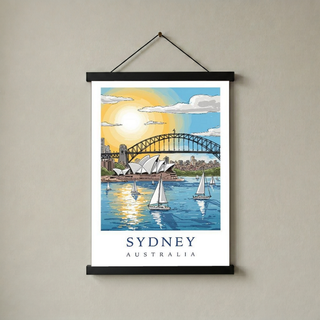 Sydney Australia Travel Poster — Opera House Harbour Bridge Sailboat Print