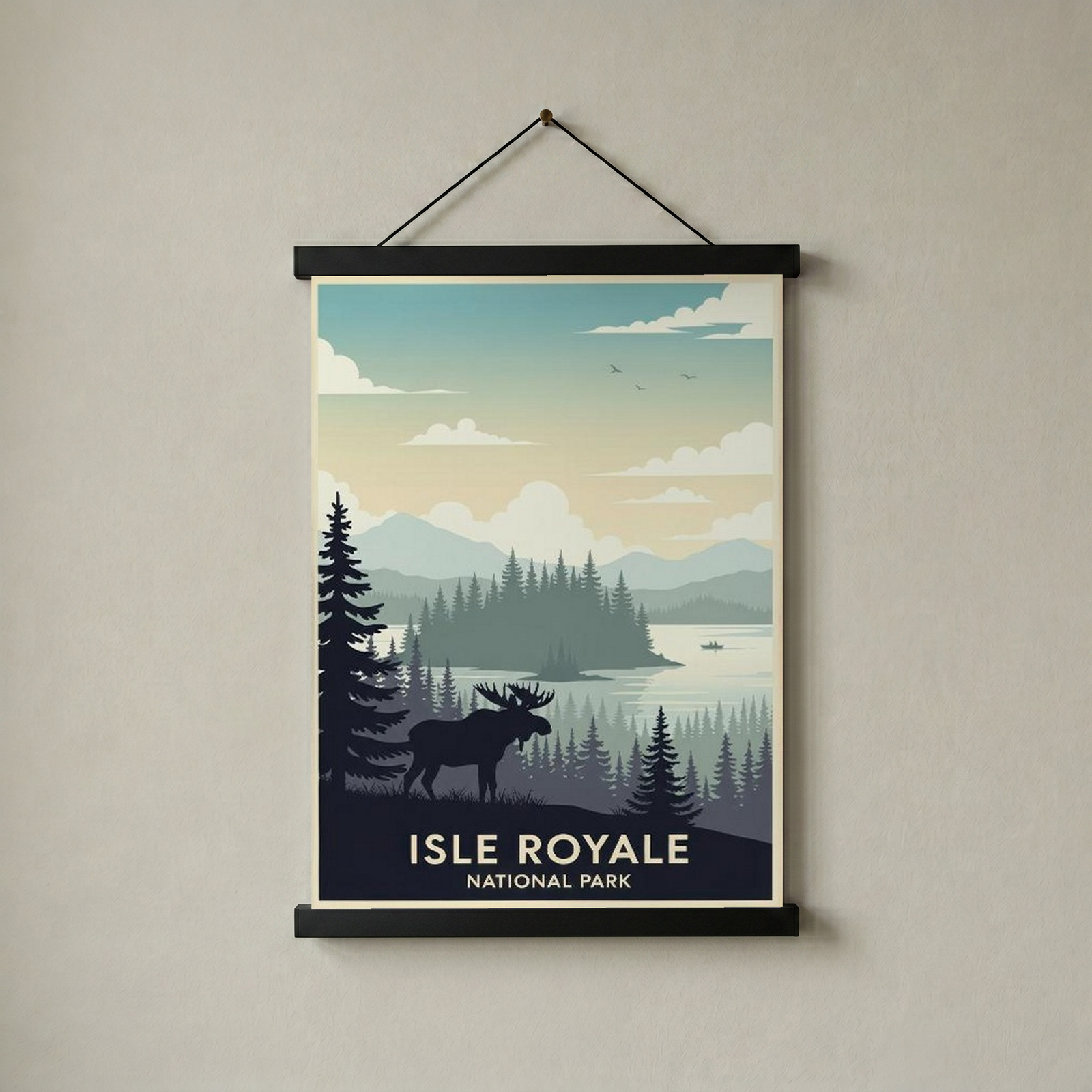 Isle Royale National Park Poster — Vintage Michigan Moose Lake Superior Print