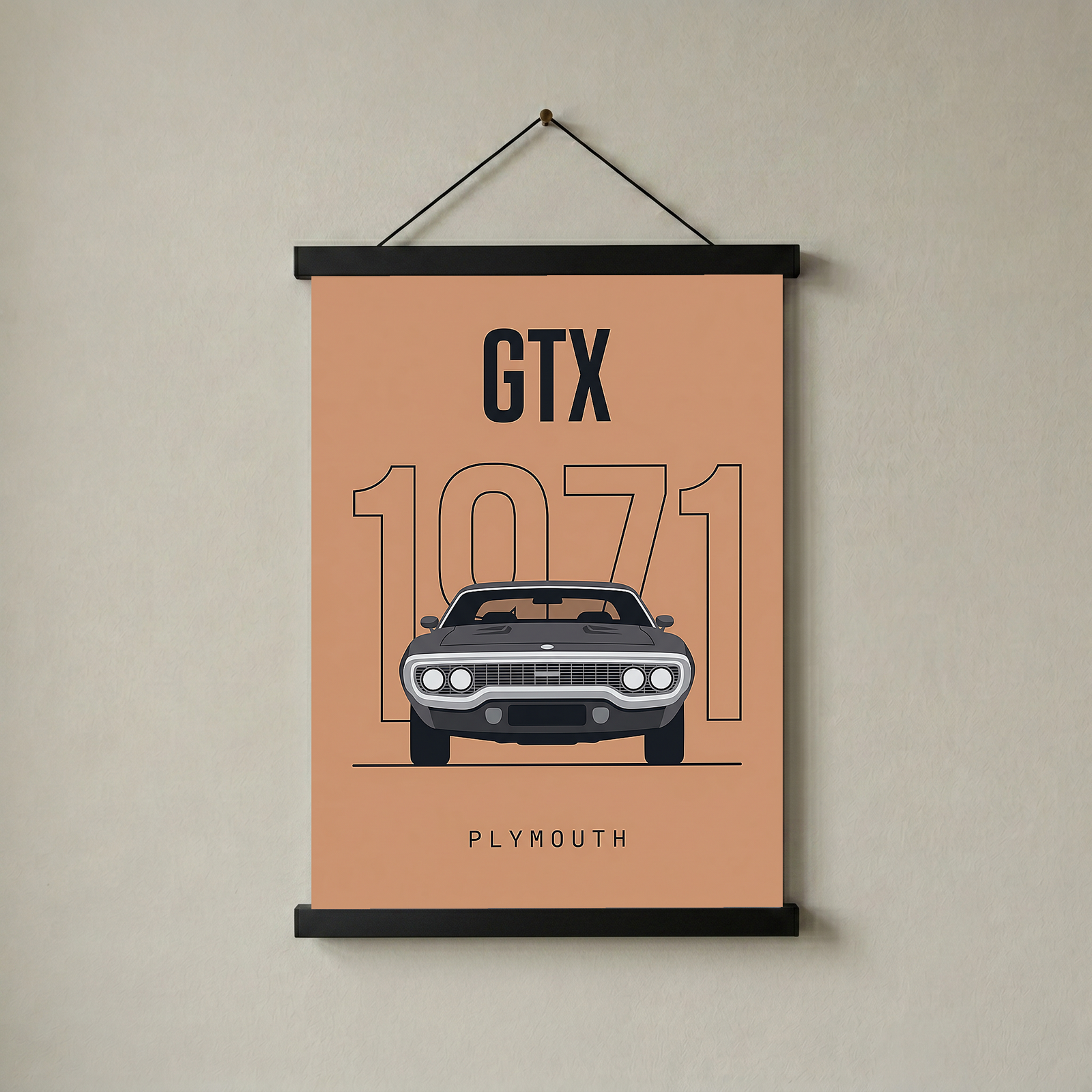 Plymouth GTX 1971 Minimalist Poster — Peach B-Body Muscle Line Art