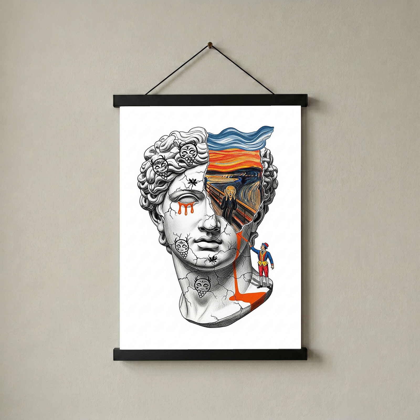 The Scream David — Surreal Renaissance Bust Wall Art Print
