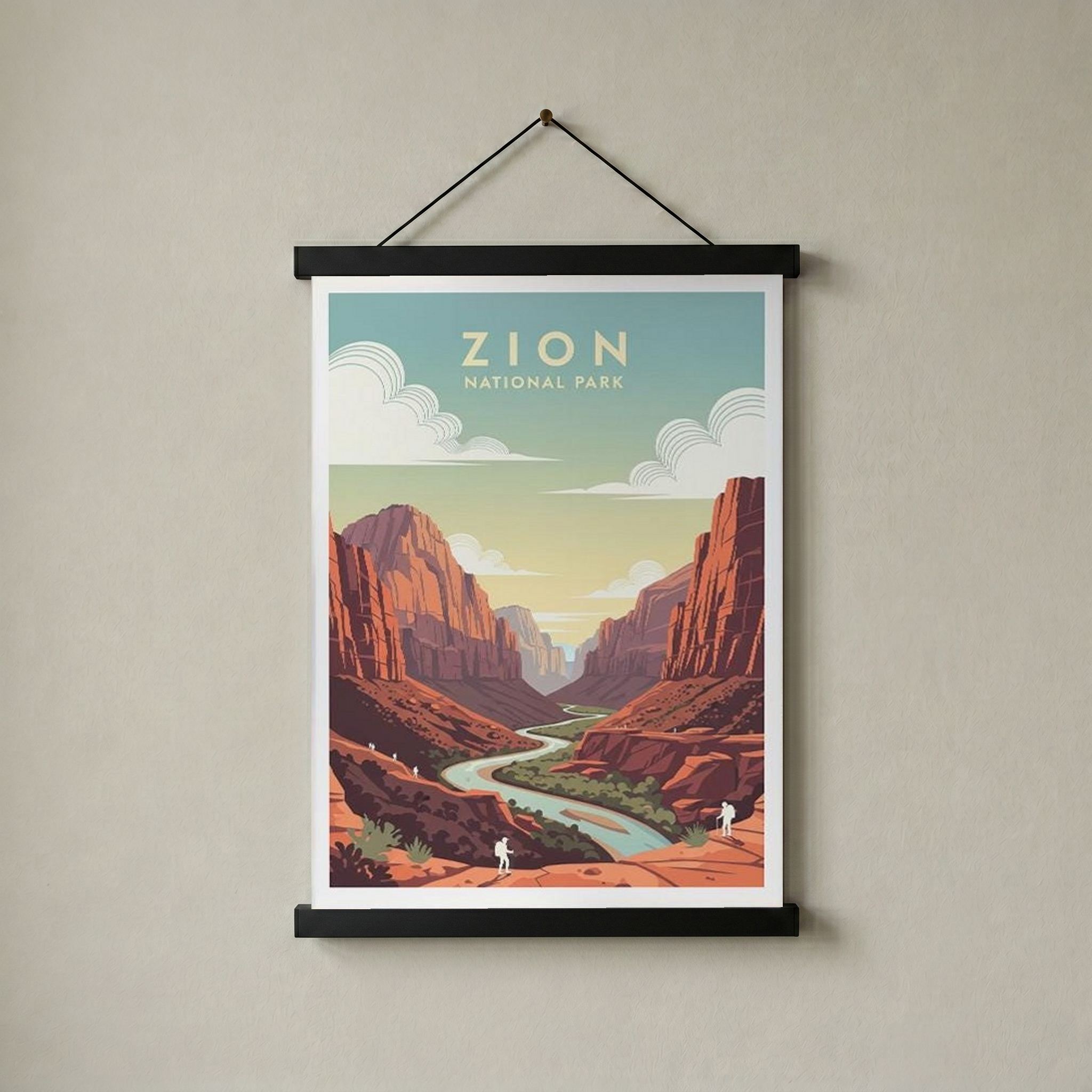 Zion National Park Poster — Vintage Utah Red Canyon Travel Print