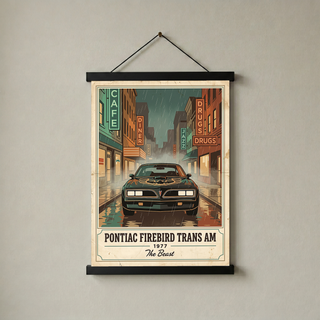 Pontiac Firebird Trans Am 1977 Poster — Vintage Muscle Bandit Rainy Noir Street Print