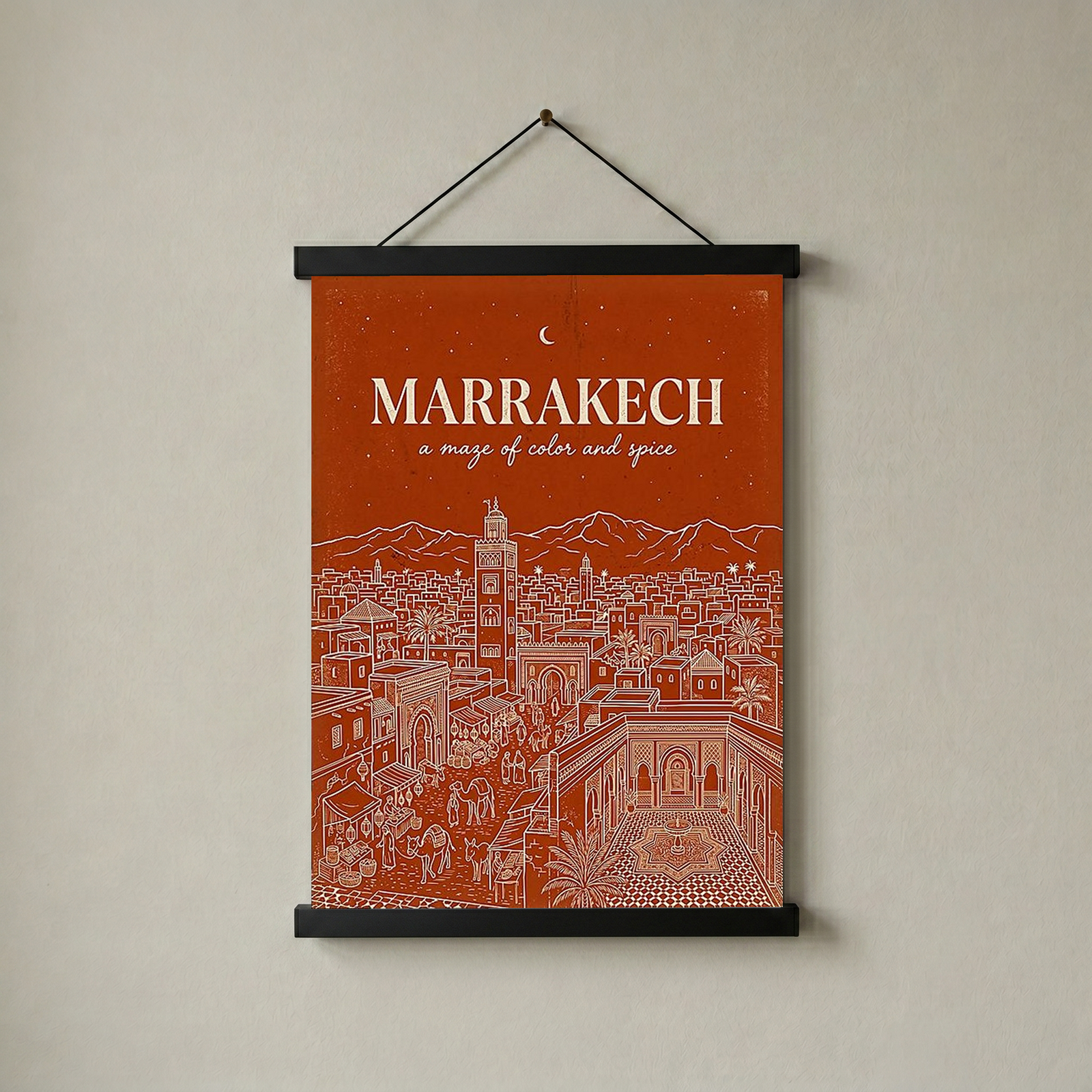 Marrakech Line Art Print — Terracotta Koutoubia Medina Skyline Wall Art