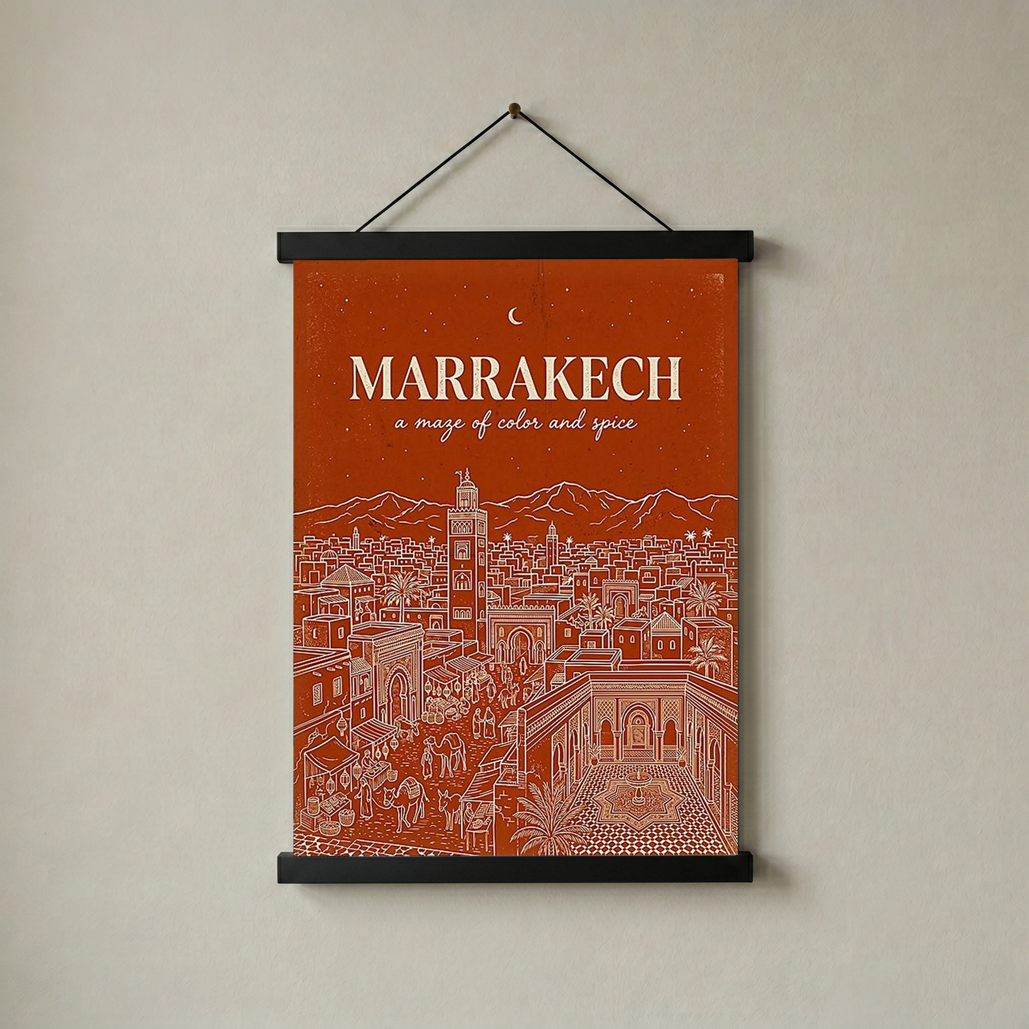Marrakech Line Art Print — Terracotta Koutoubia Medina Skyline Wall Art