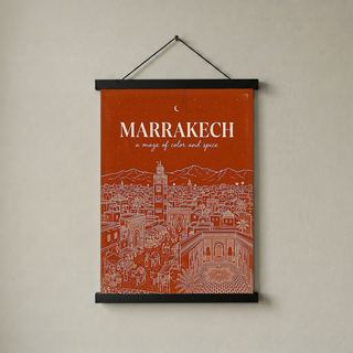 Marrakech Line Art Print — Terracotta Koutoubia Medina Skyline Wall Art