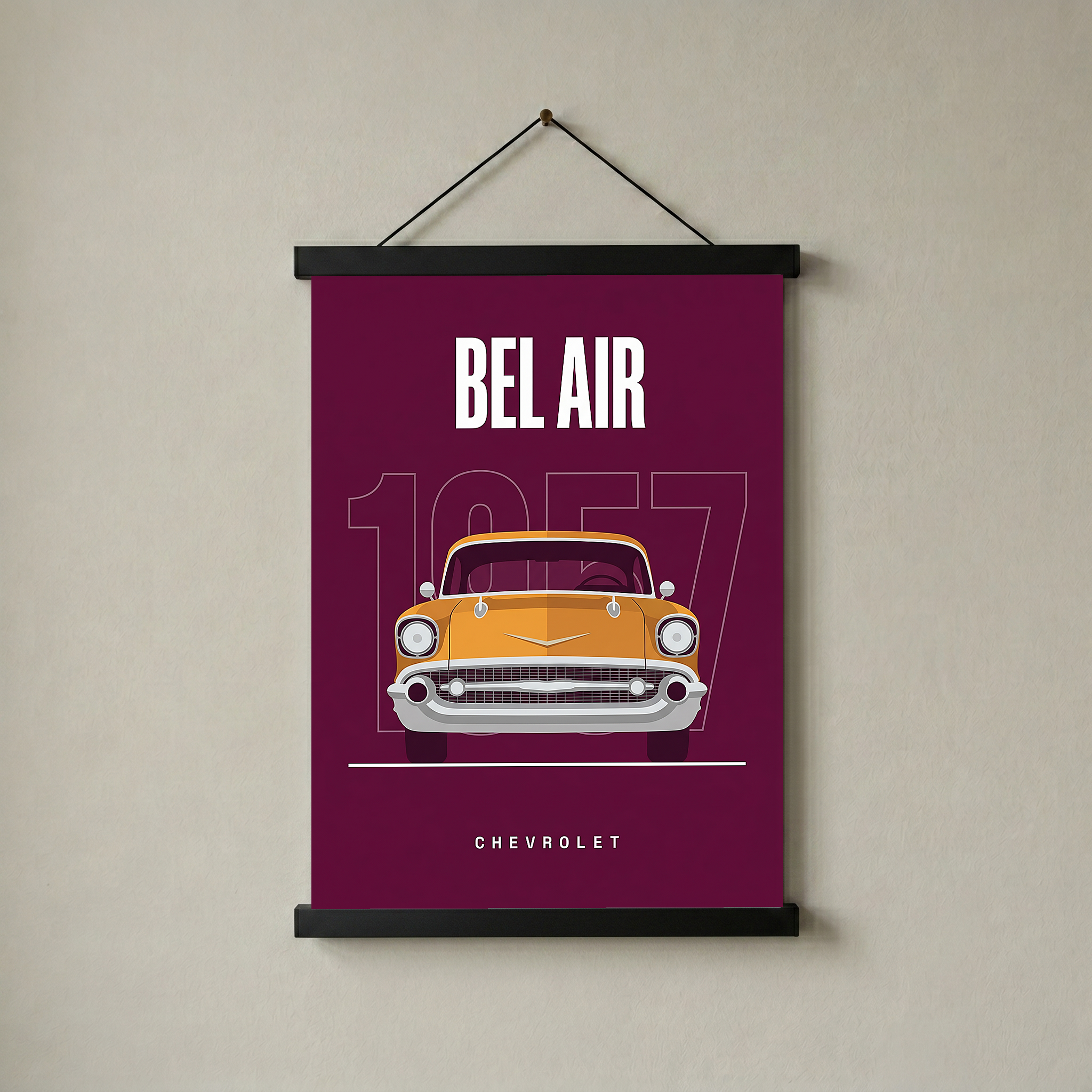 Chevrolet Bel Air 1957 Minimalist Poster — Burgundy Classic Car Line Art