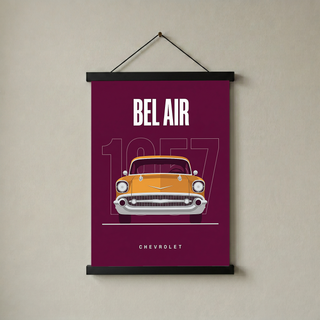 Chevrolet Bel Air 1957 Minimalist Poster — Burgundy Classic Car Line Art