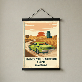 Plymouth Duster 340 1970 Poster — Vintage Muscle Car Country Wheat Print