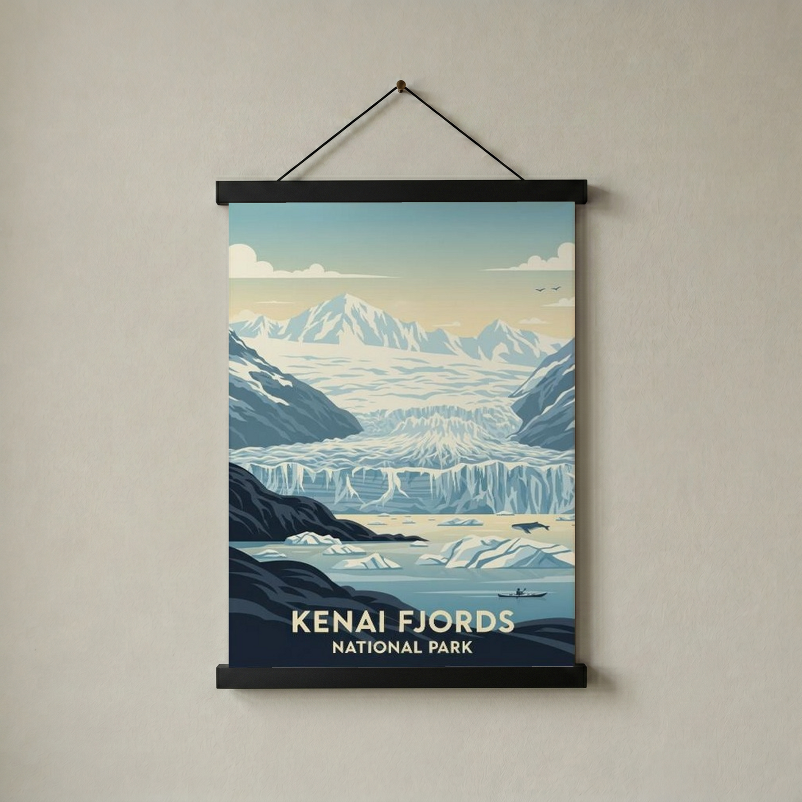 Kenai Fjords National Park Poster — Vintage Alaska Glacier Whale Kayak Print