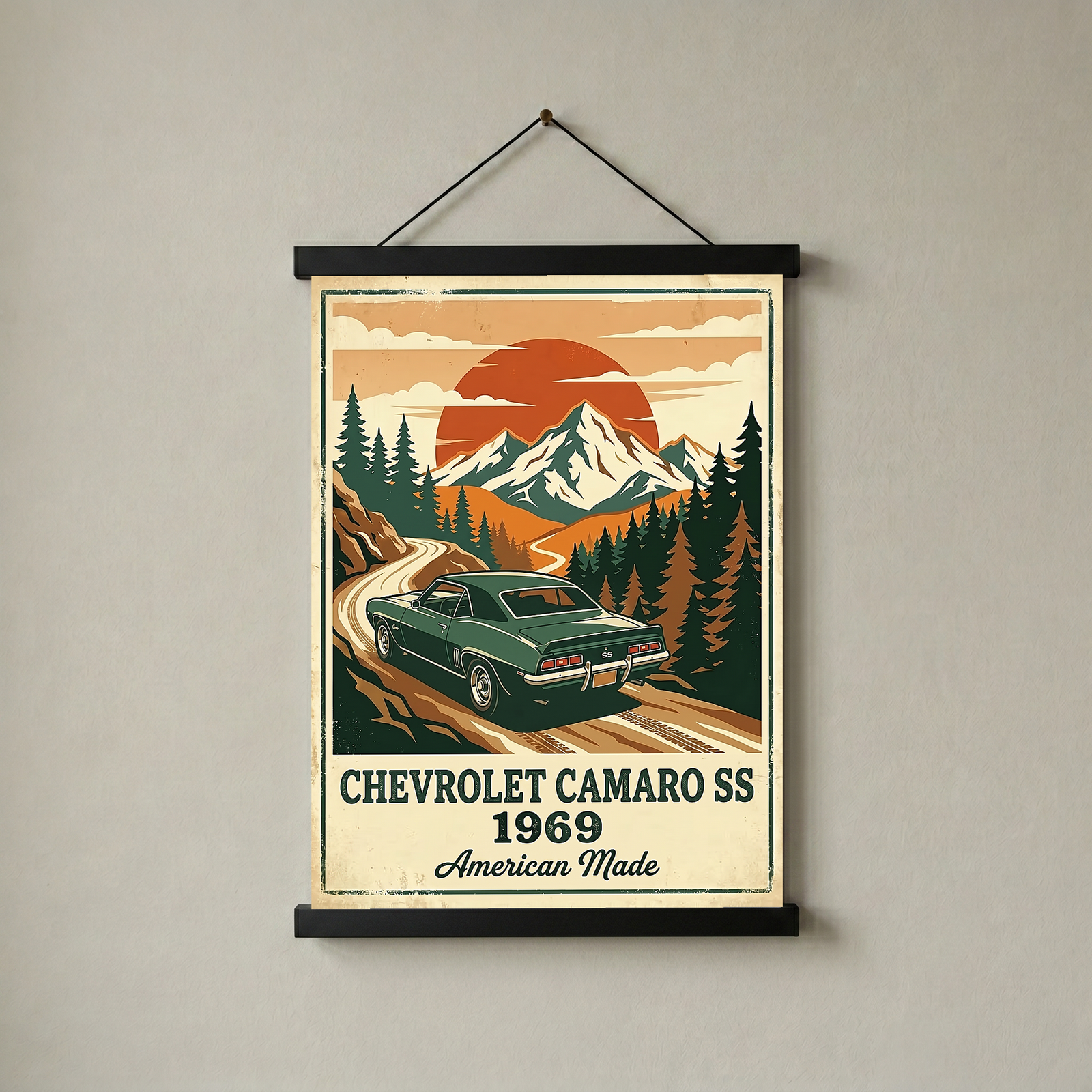 Chevrolet Camaro SS 1969 V2 Poster — Vintage Muscle Car Mountain Pine Print