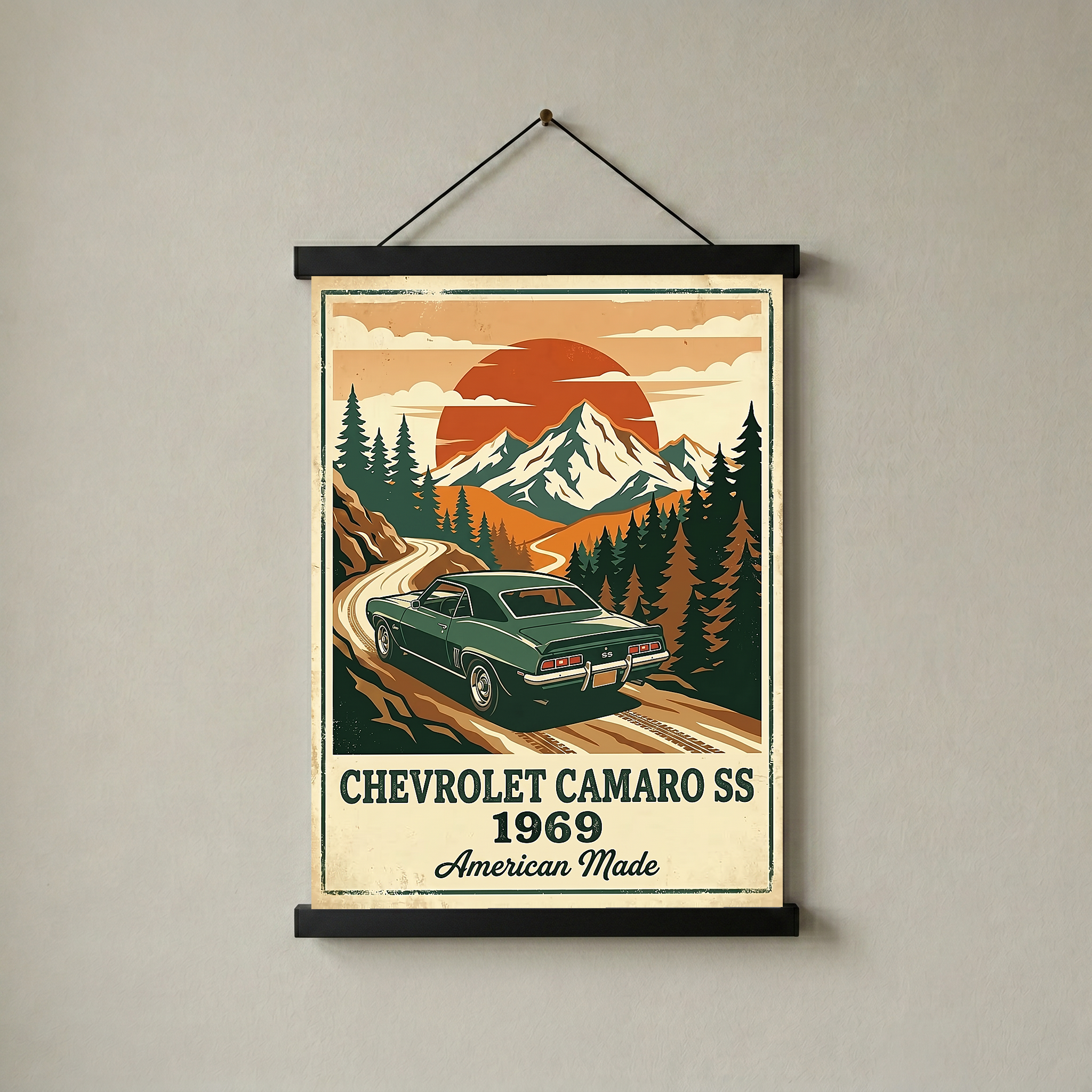 Chevrolet Camaro SS 1969 V2 Poster — Vintage Muscle Car Mountain Pine Print