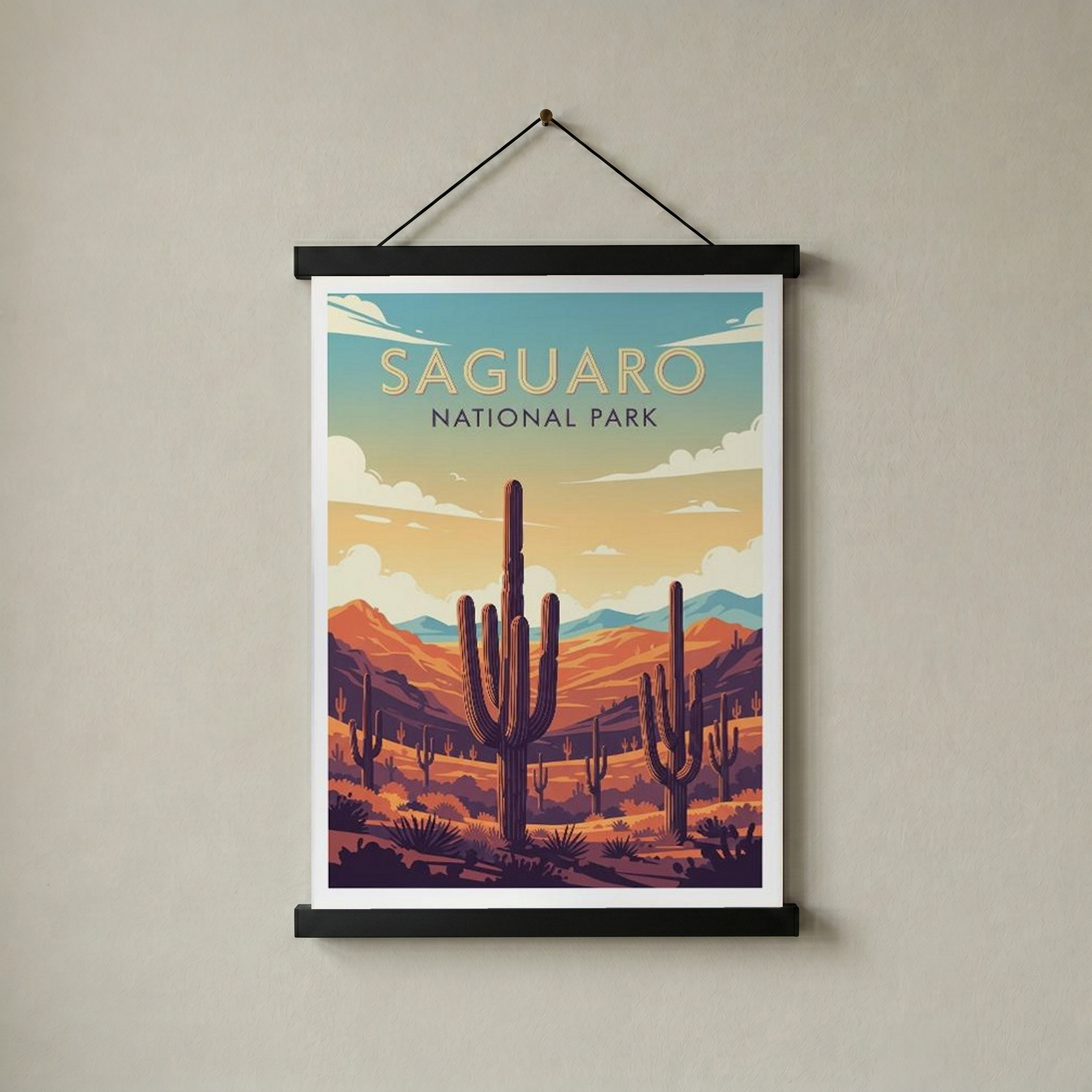 Saguaro National Park Poster — Vintage Arizona Cactus Desert Sunset Print