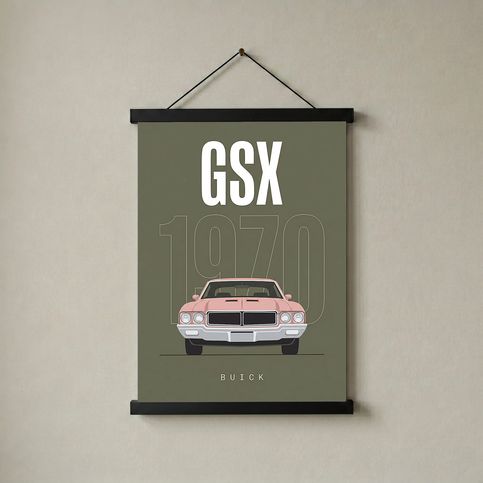 Buick GSX 1970 Minimalist Poster — Olive Sage Muscle Car Line Art