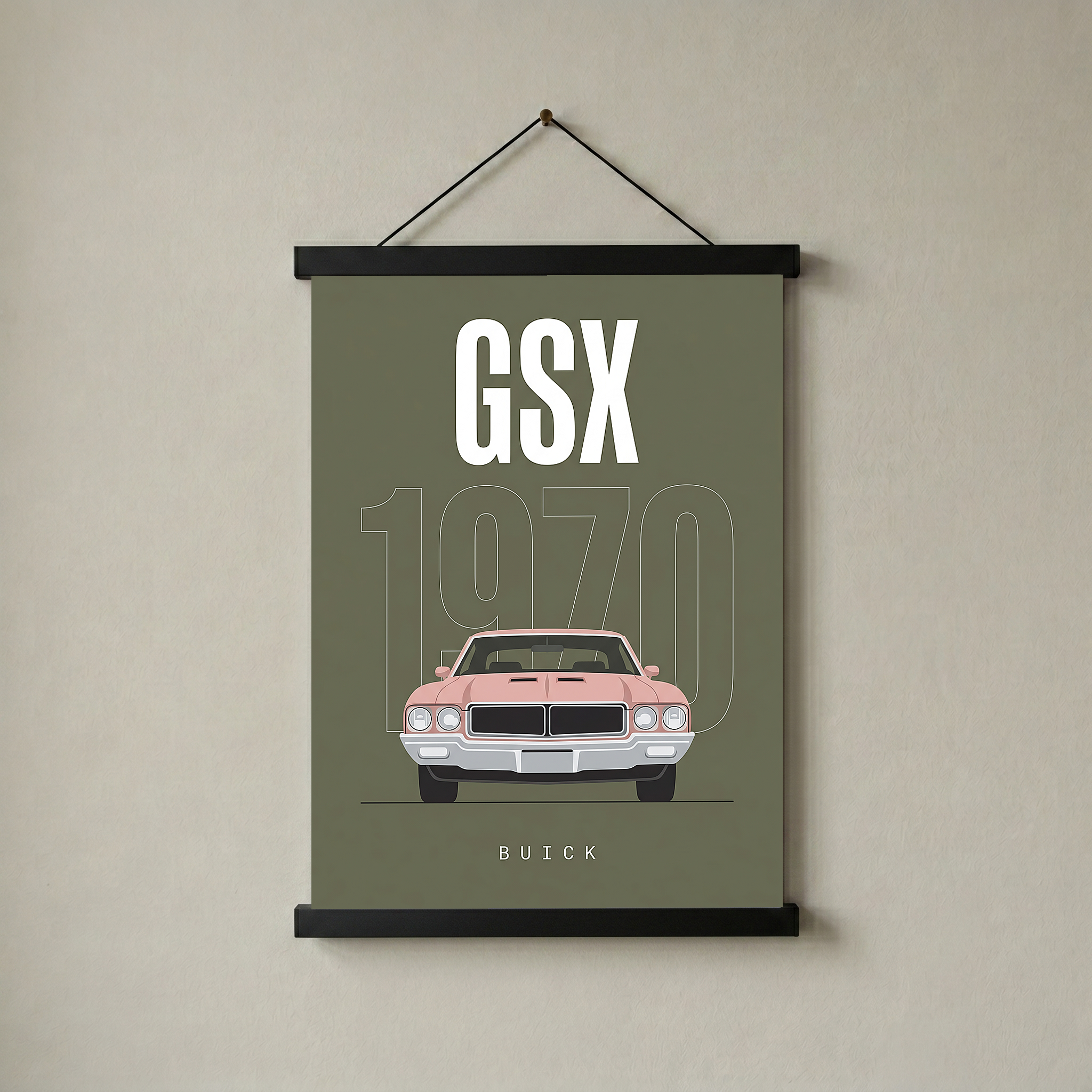 Buick GSX 1970 Minimalist Poster — Olive Sage Muscle Car Line Art