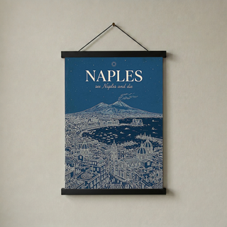 Naples Line Art Print — Navy Mount Vesuvius Bay Skyline Wall Art
