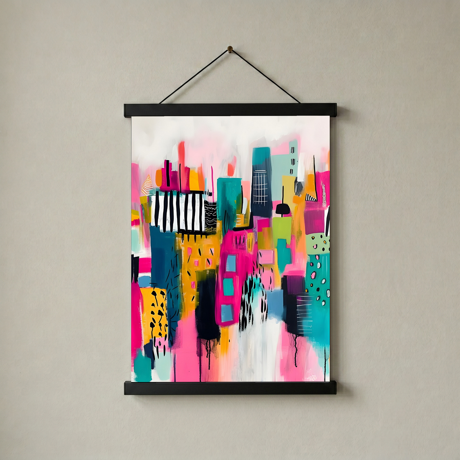 Neon Cityscape Wall Art Print — Urban Skyline Poster