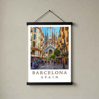 Barcelona Spain Travel Poster — Sagrada Familia Cityscape Print