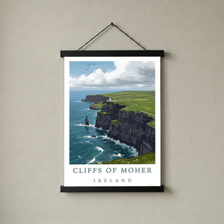 Cliffs of Moher Ireland Travel Poster — Coastal Lighthouse Atlantic Print