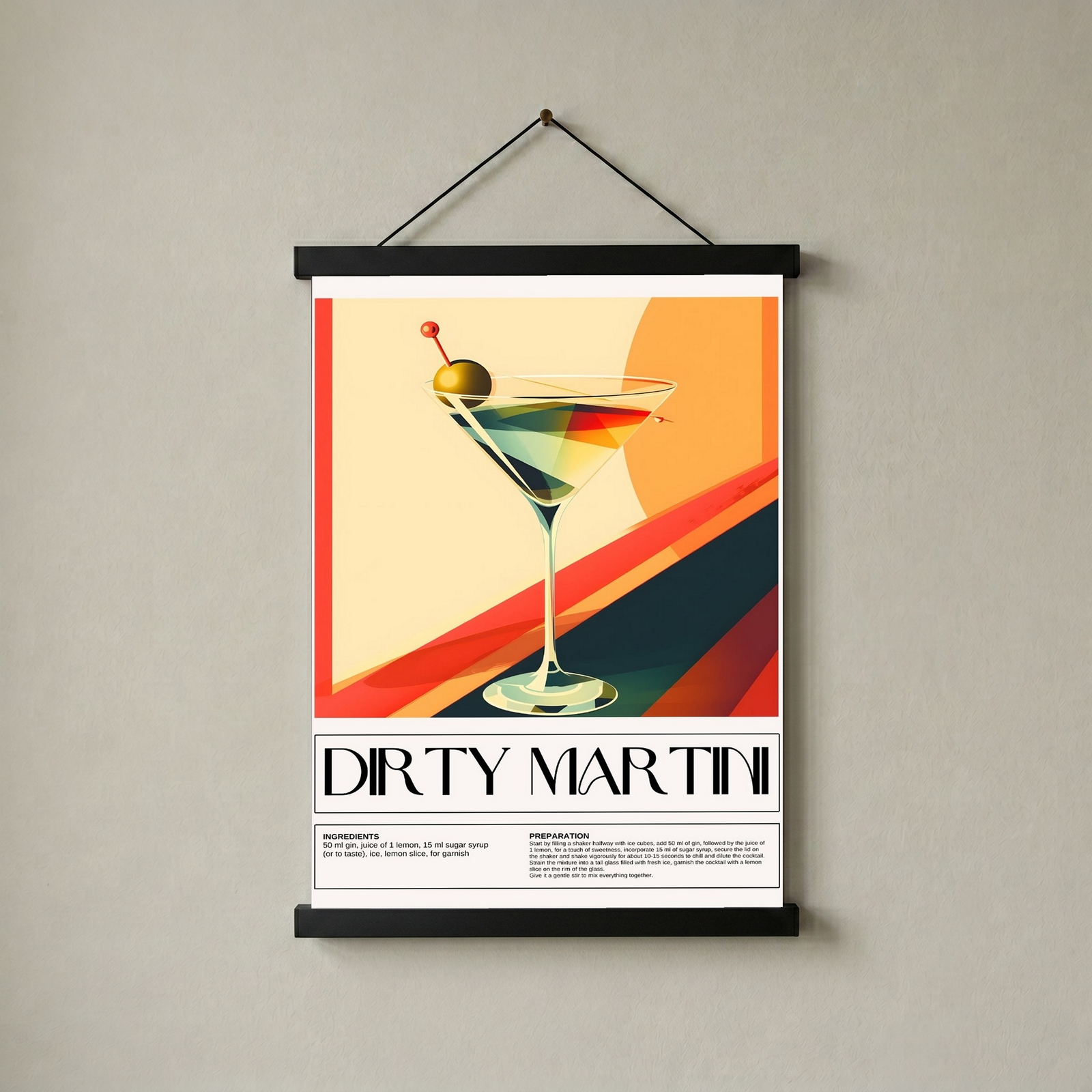 Dirty Martini Wall Art Print — Classic Olive Cocktail Poster