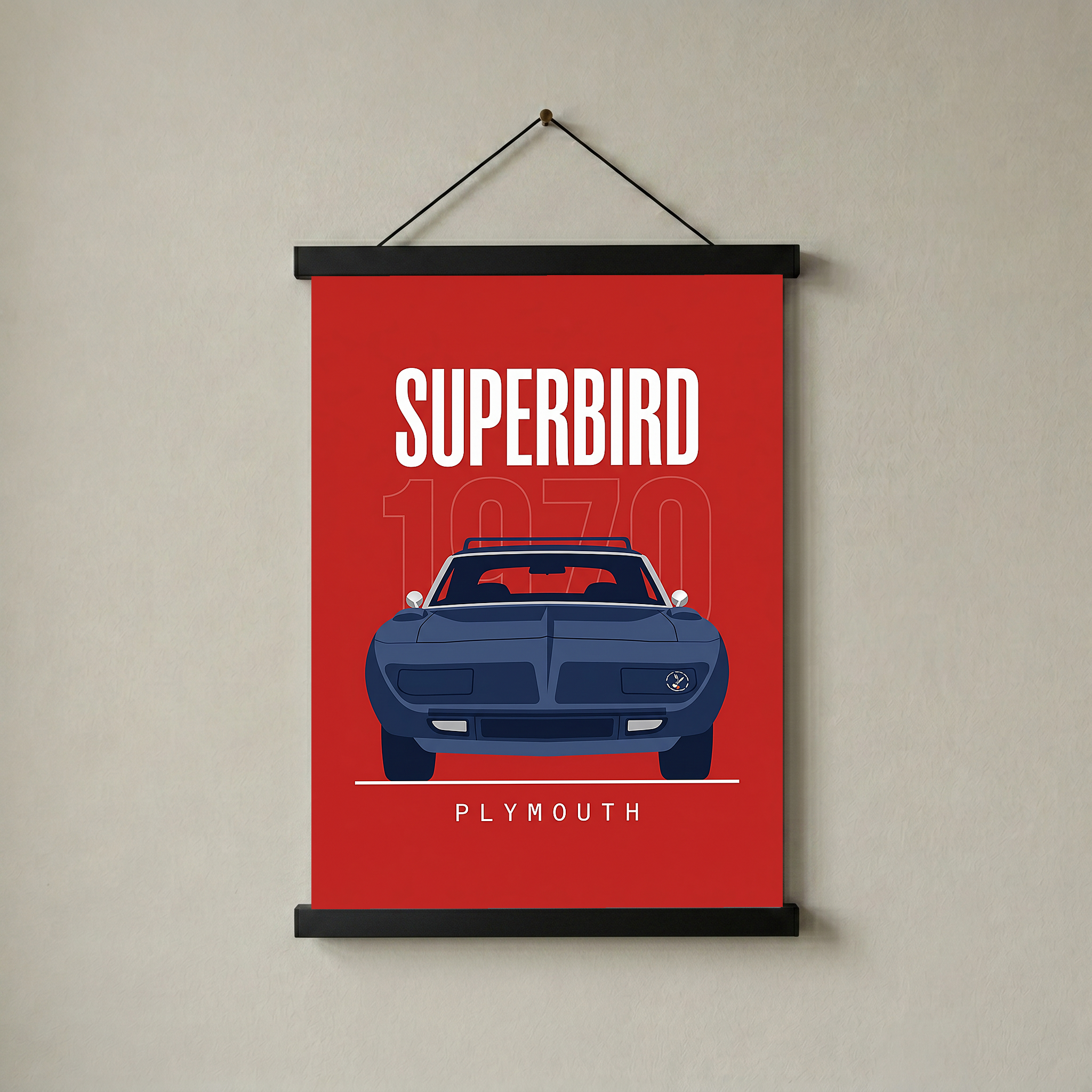 Plymouth Superbird 1970 Minimalist Poster — Red Aero Wing Muscle Line Art