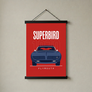 Plymouth Superbird 1970 Minimalist Poster — Red Aero Wing Muscle Line Art