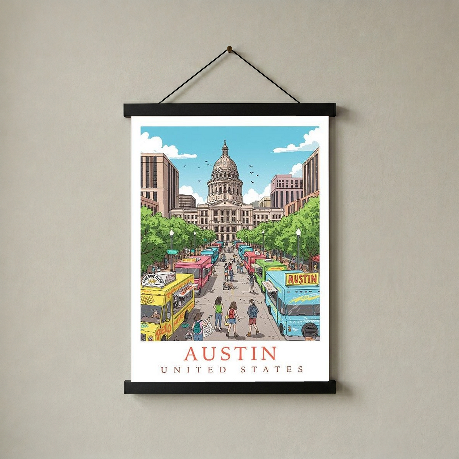 Austin Texas Travel Poster — State Capitol Food Truck Congress Print
