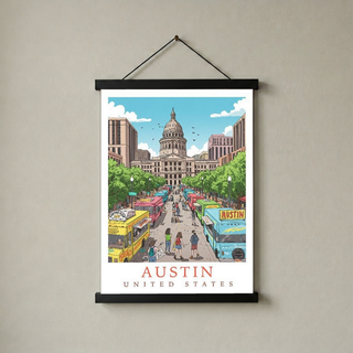Austin Texas Travel Poster — State Capitol Food Truck Congress Print