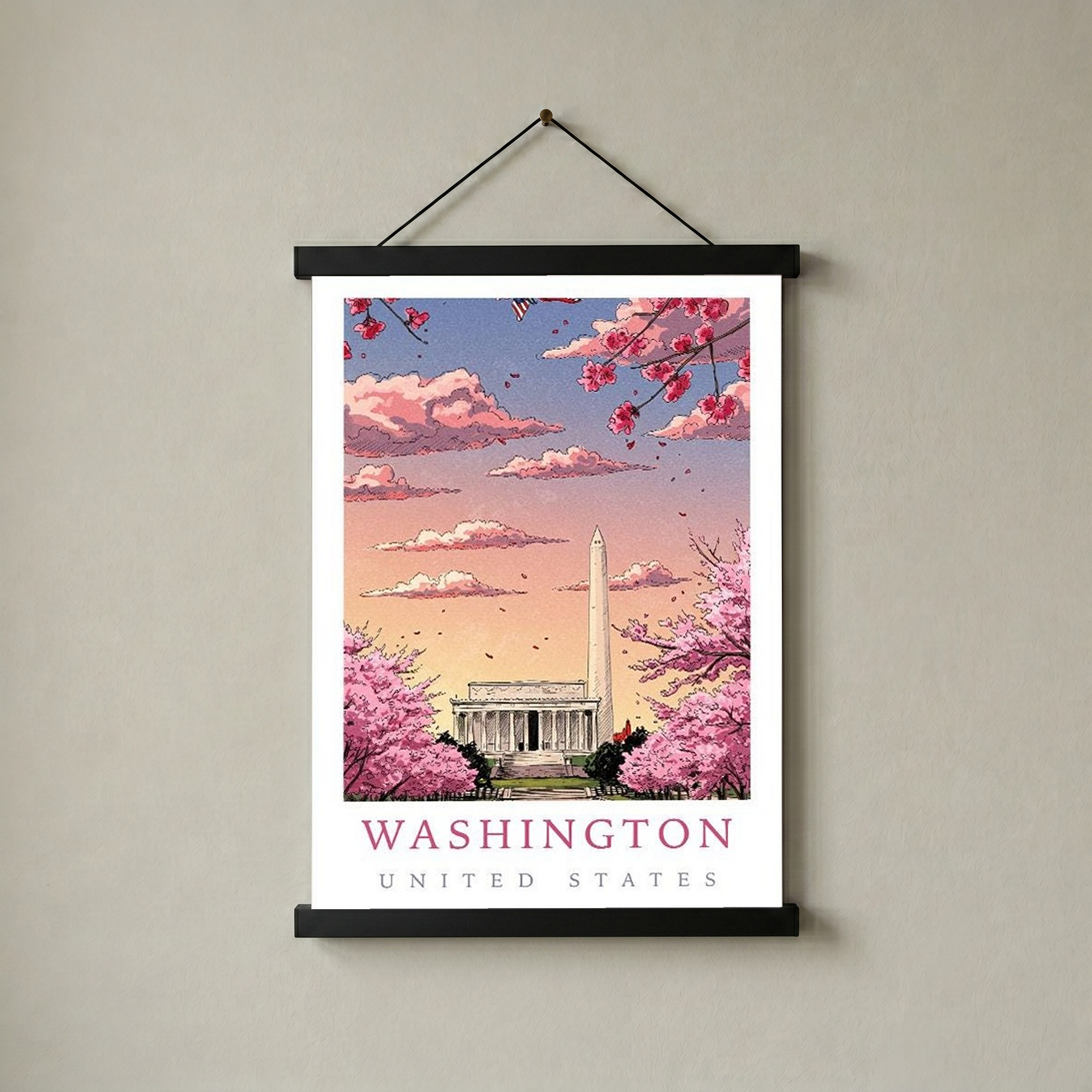 Washington DC — Cherry Blossom Monument Wall Art Print