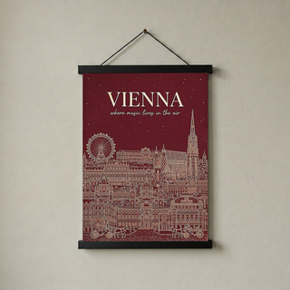 Vienna Line Art Print — Cherry Red St. Stephen's Cathedral Skyline Wall Art