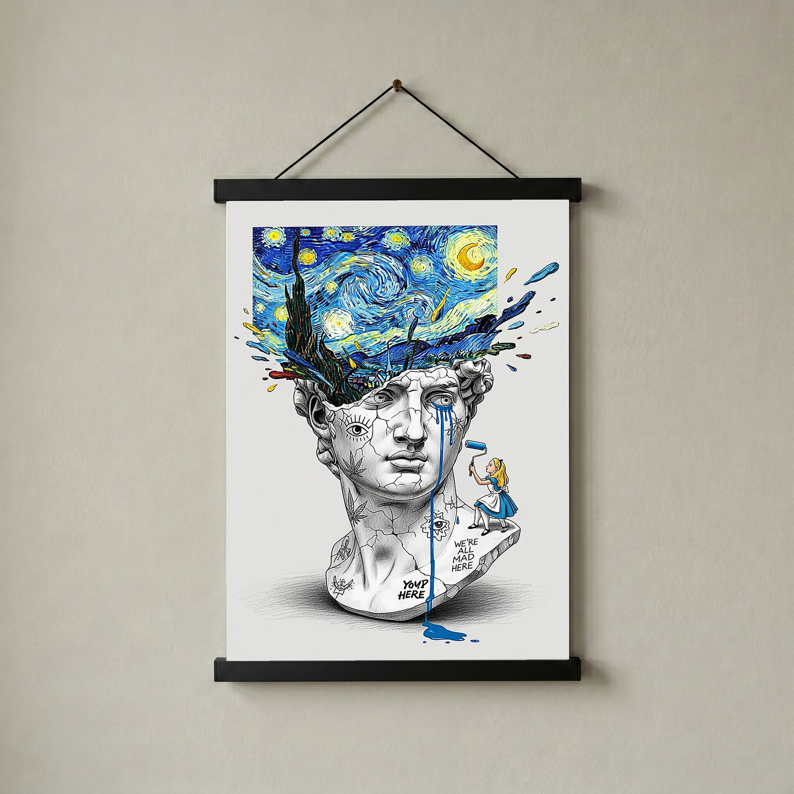 We're All Mad Here Van Gogh — Surreal Self-Portrait Wall Art Print