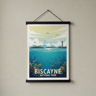 Biscayne National Park Poster — Vintage Florida Coral Reef Lighthouse Print