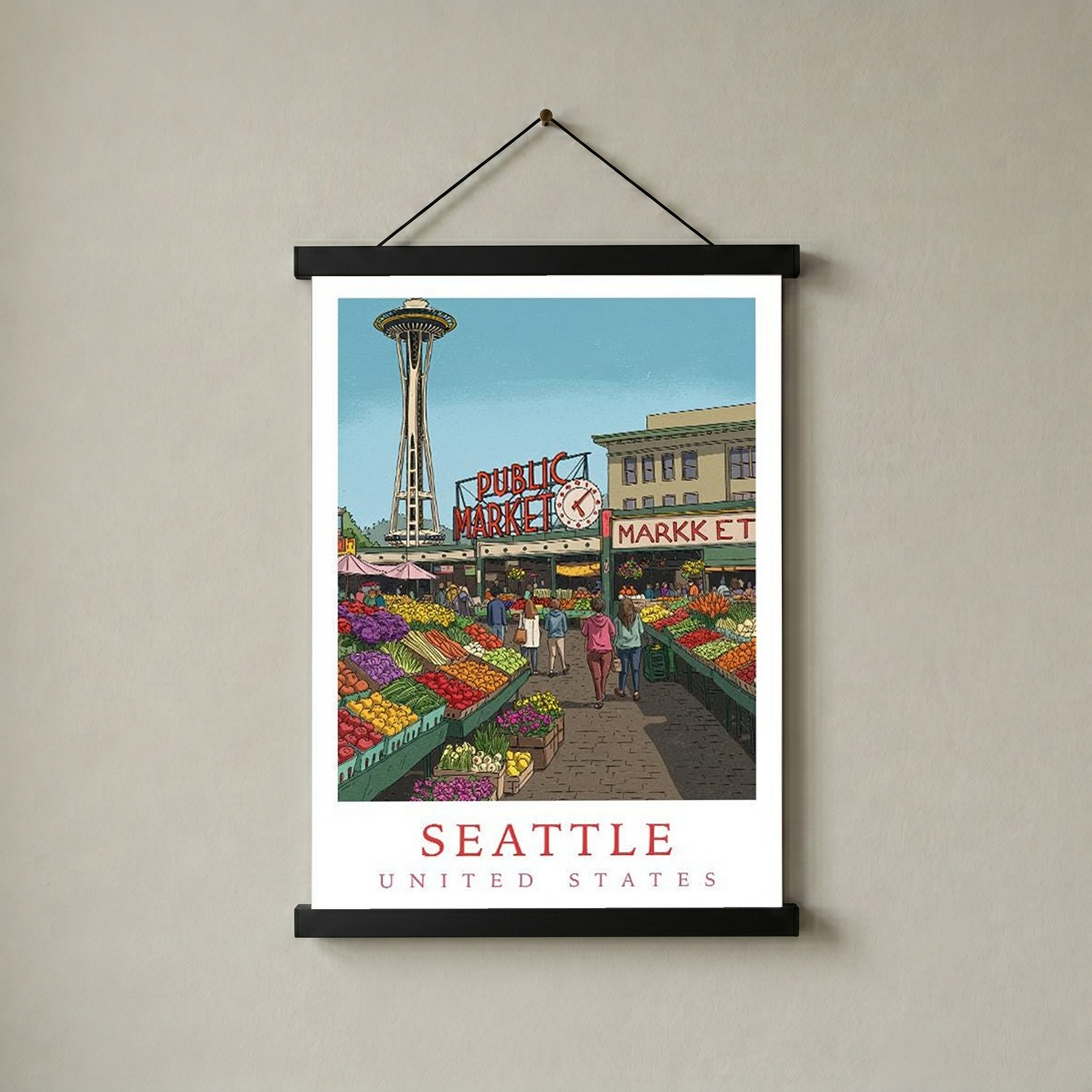 Seattle USA — Pike Place Market Space Needle Wall Art Print