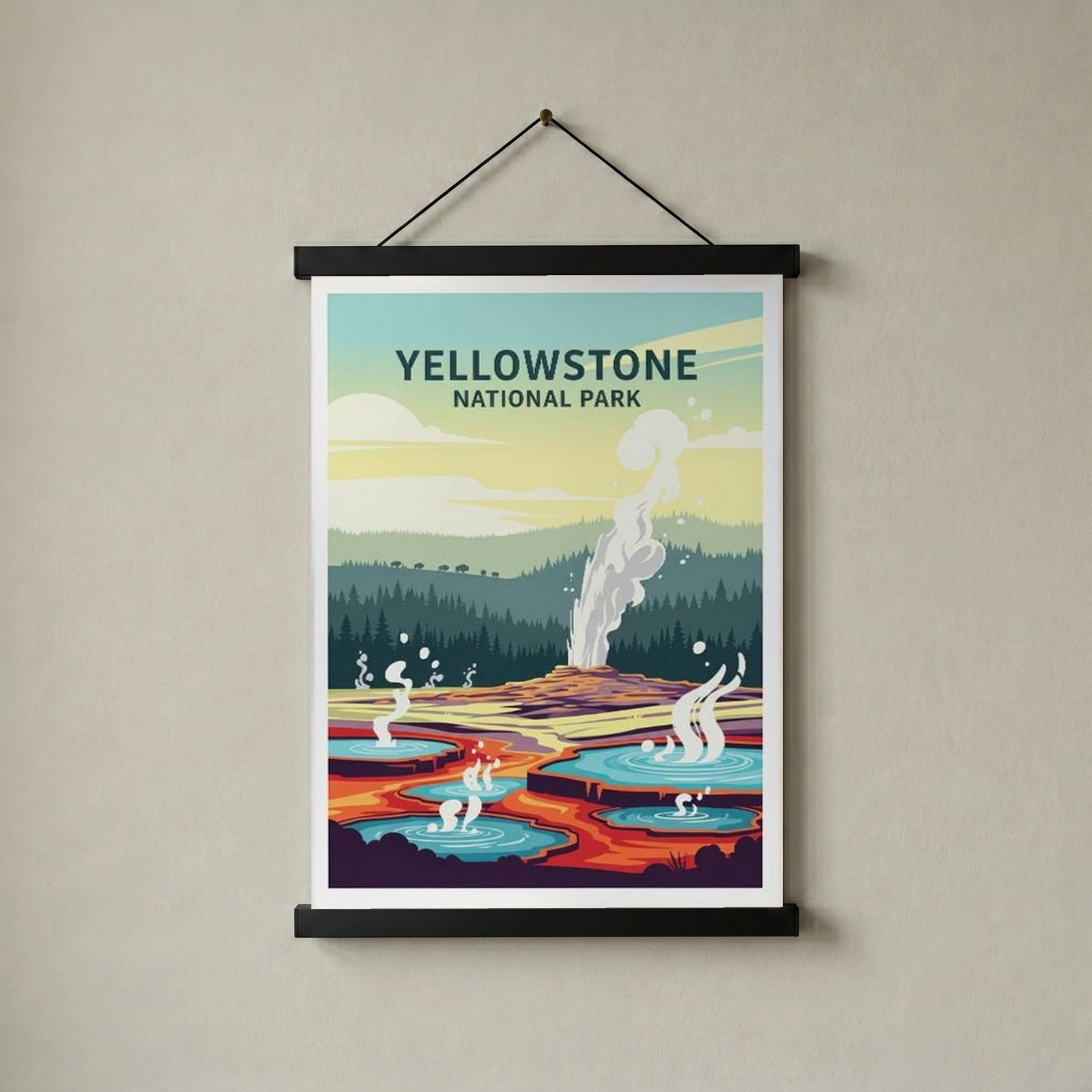 Yellowstone National Park Poster — Vintage Old Faithful Grand Prismatic Spring Print