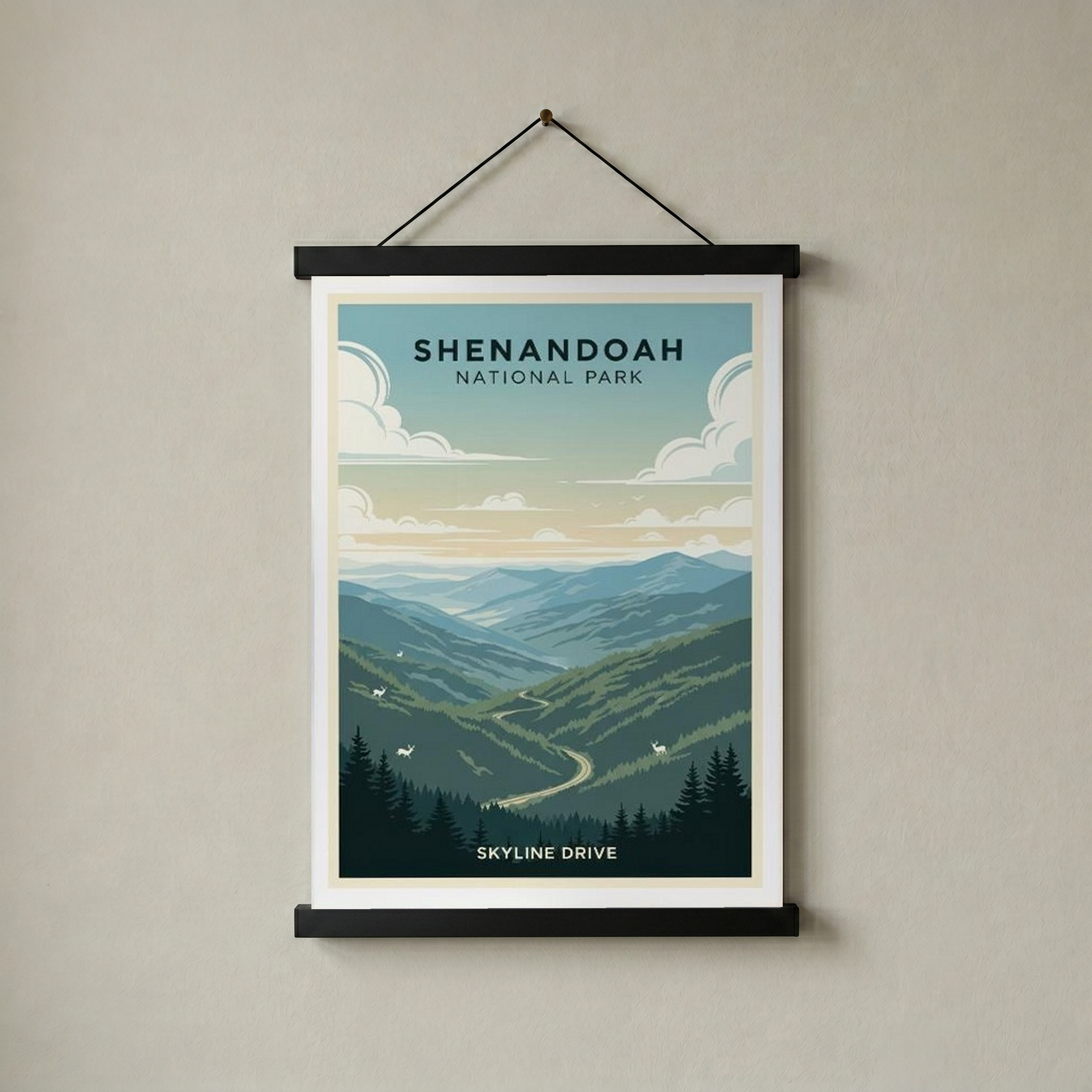 Shenandoah National Park Poster — Vintage Virginia Skyline Drive Deer Print