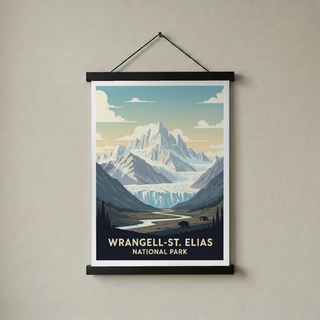 Wrangell-St. Elias National Park Poster — Vintage Alaska Glacier Mountain Bear Print