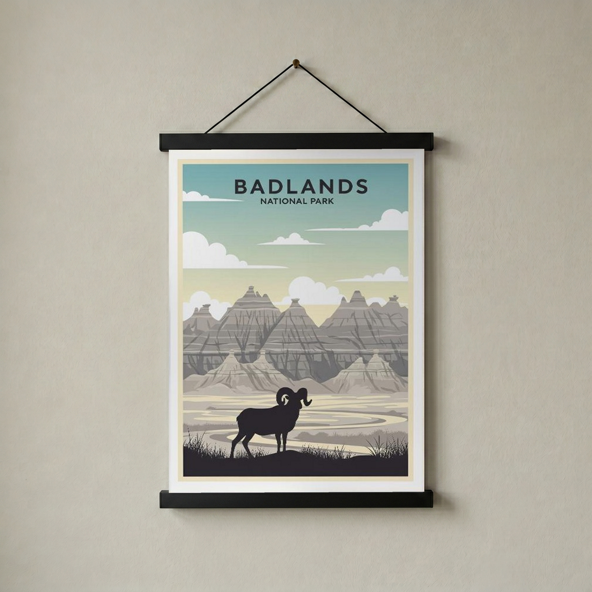 Badlands National Park Poster — Vintage Bighorn Sheep South Dakota Print