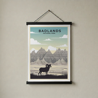 Badlands National Park Poster — Vintage Bighorn Sheep South Dakota Print