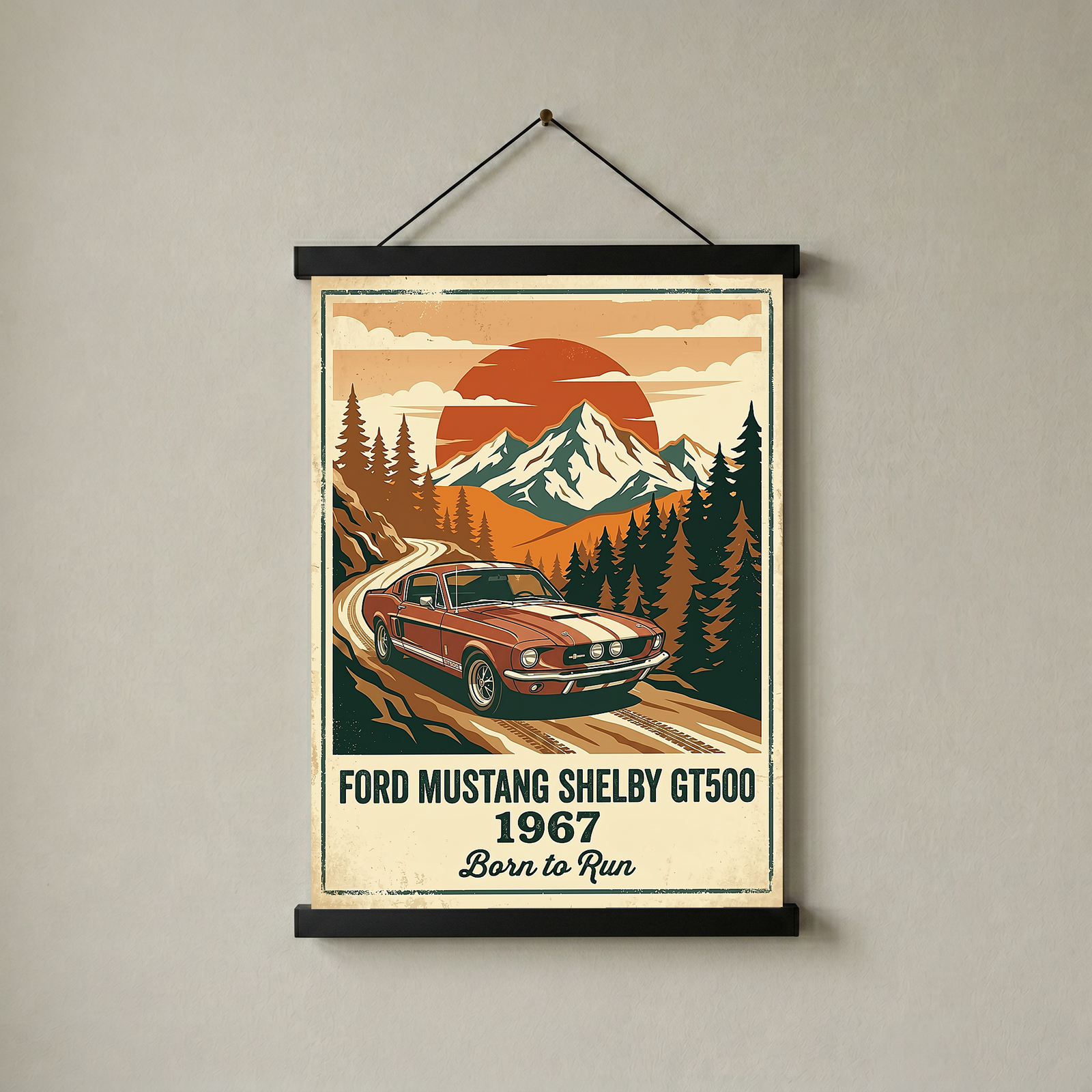Ford Mustang Shelby GT500 1967 Poster — Vintage Muscle Car Mountain Pine Print