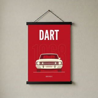 Dodge Dart 1968 Minimalist Poster — Ivory on Cherry Red Muscle Line Art