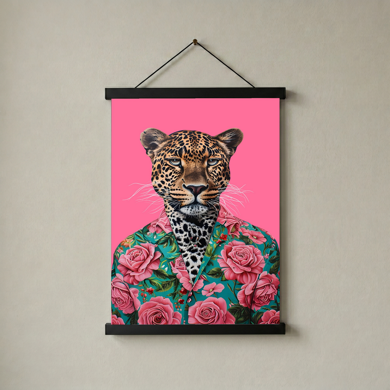 Floral Leopard Wall Art Print — Botanical Animal Poster