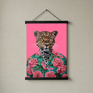 Floral Leopard Wall Art Print — Botanical Animal Poster