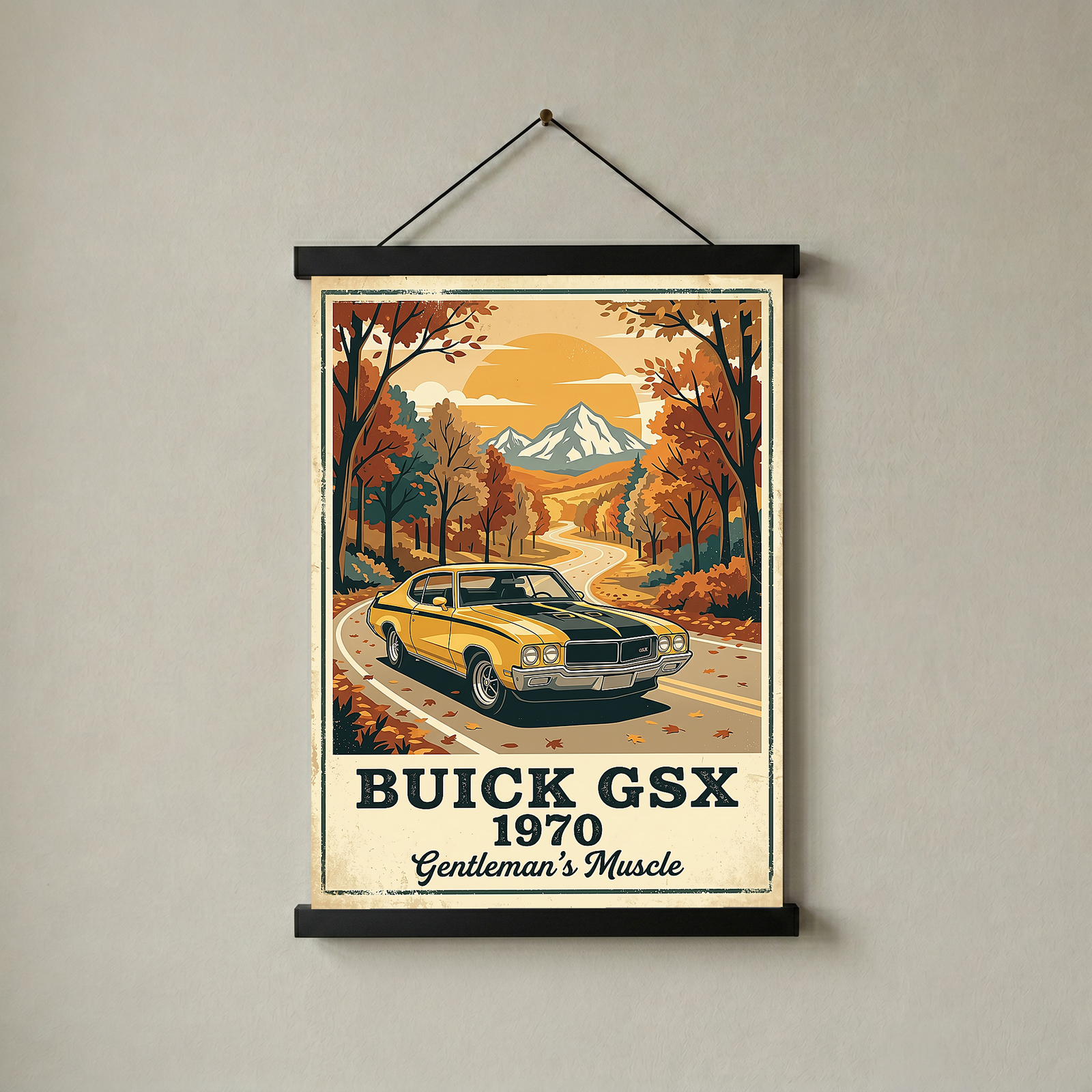 Buick GSX 1970 Poster — Vintage Muscle Car Fall Mountain Road Print