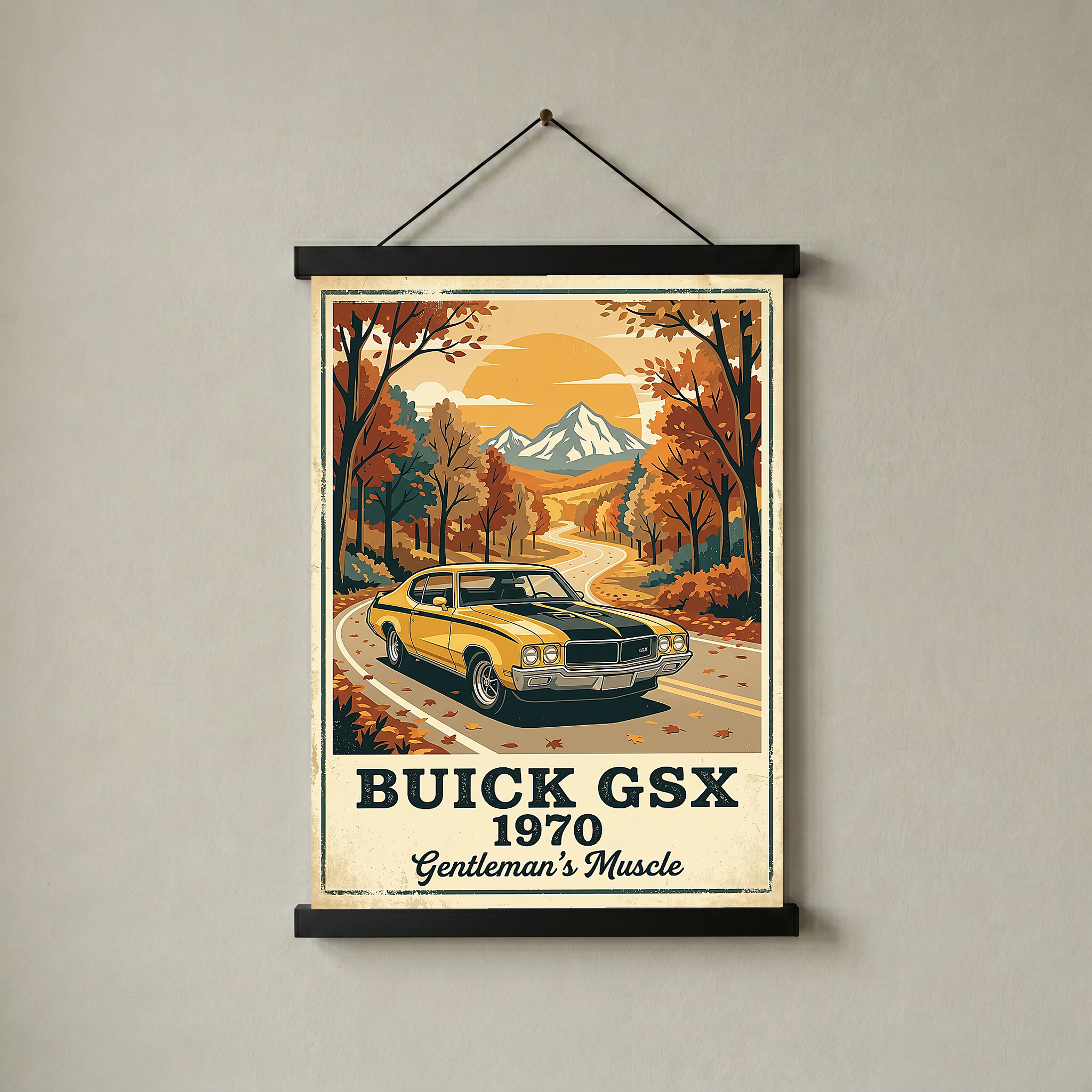 Buick GSX 1970 Poster — Vintage Muscle Car Fall Mountain Road Print