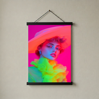 Hat and Hues Wall Art Print — Neon Pop Portrait Poster