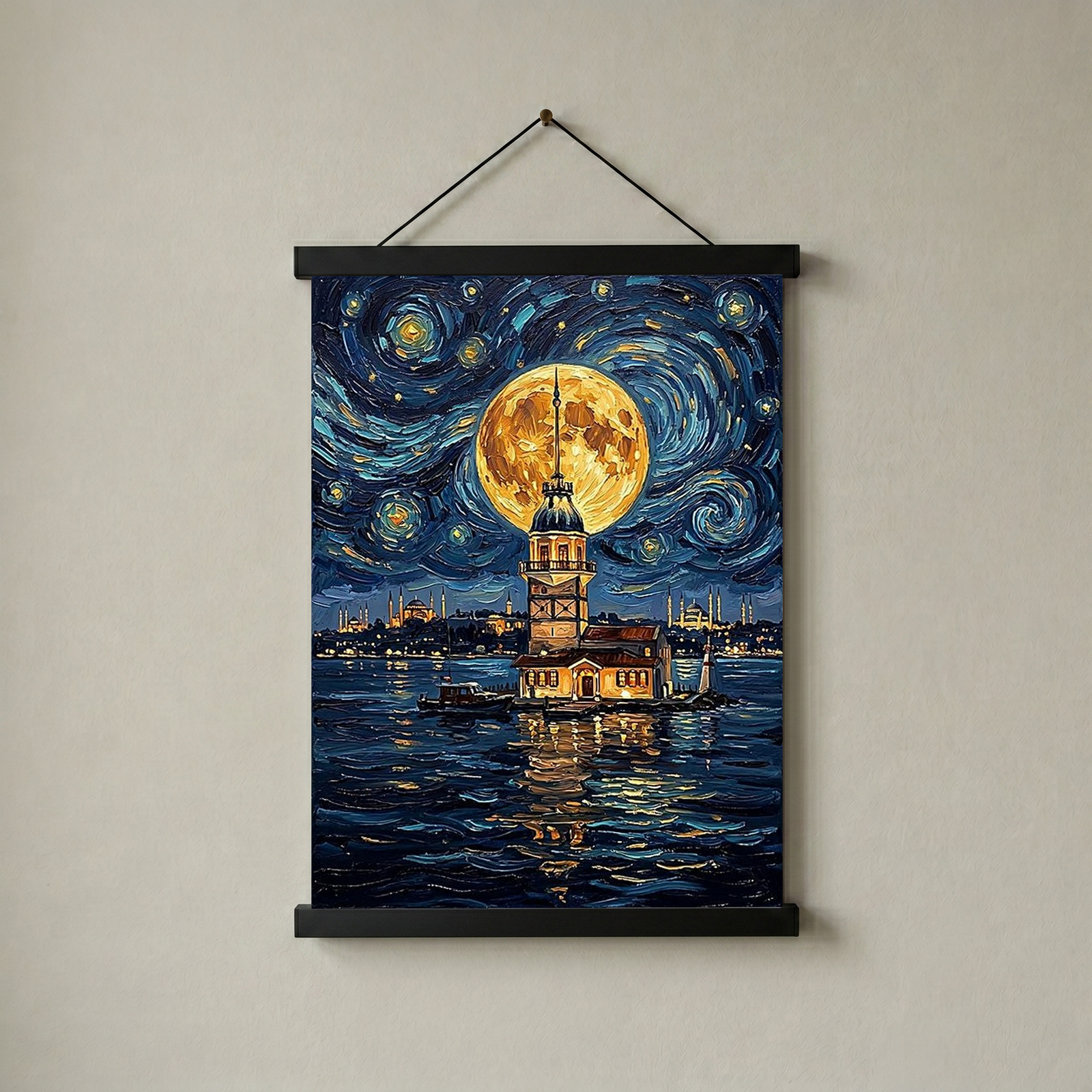 Maiden Tower Istanbul Full Moon Print — Van Gogh-Style Skyline Wall Art