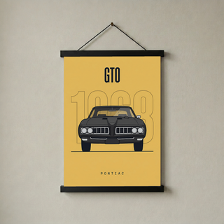 Pontiac GTO 1968 Minimalist Poster — Golden Yellow Muscle Car Line Art