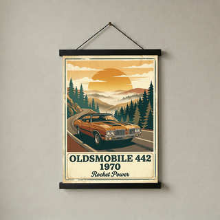 Oldsmobile 442 1970 Poster — Vintage Muscle Car Mountain Pine Print