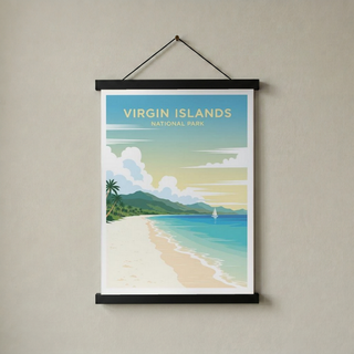 Virgin Islands National Park Poster — Vintage St. John Caribbean Beach Sailboat Print