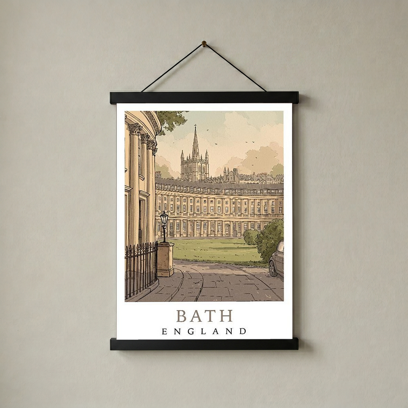 Bath England Travel Poster — Royal Crescent Abbey Georgian Print